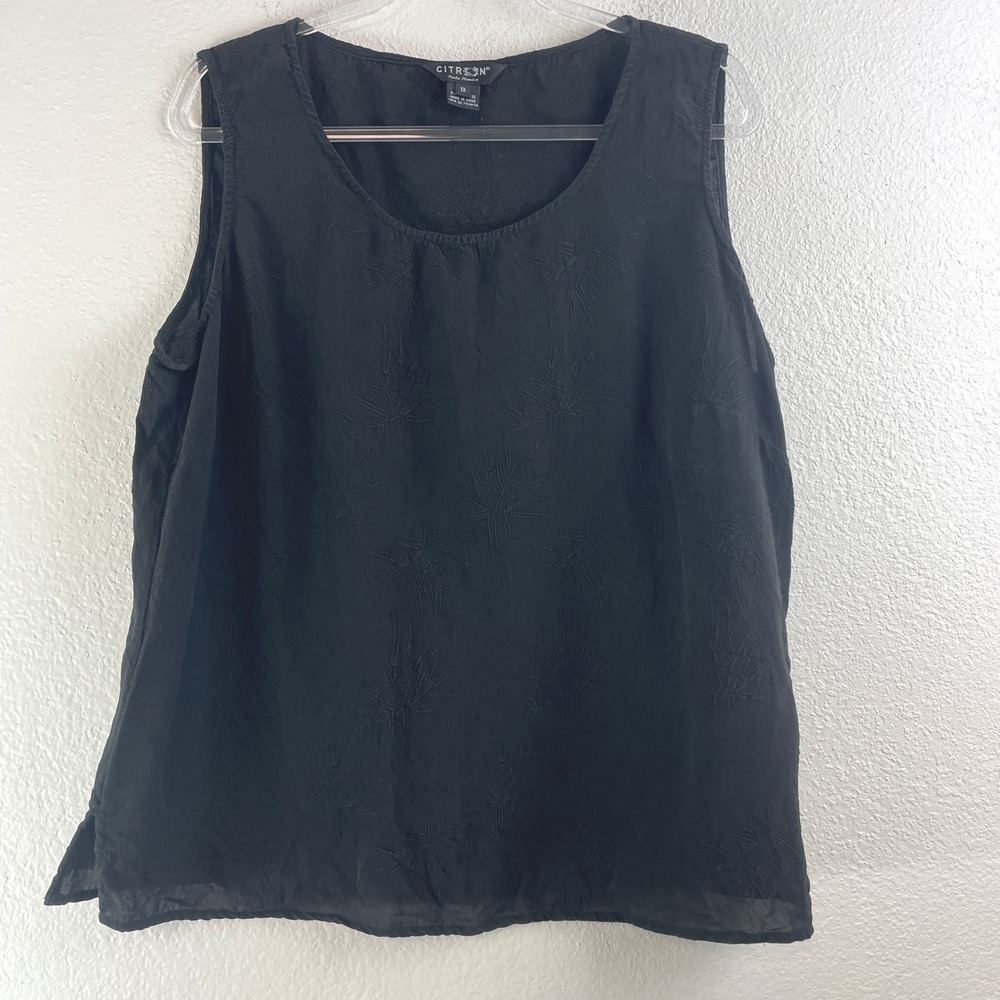 Citron Santa Monica Black Embroidered Bamboo Sleeveless Shell Top Plus Size 1X